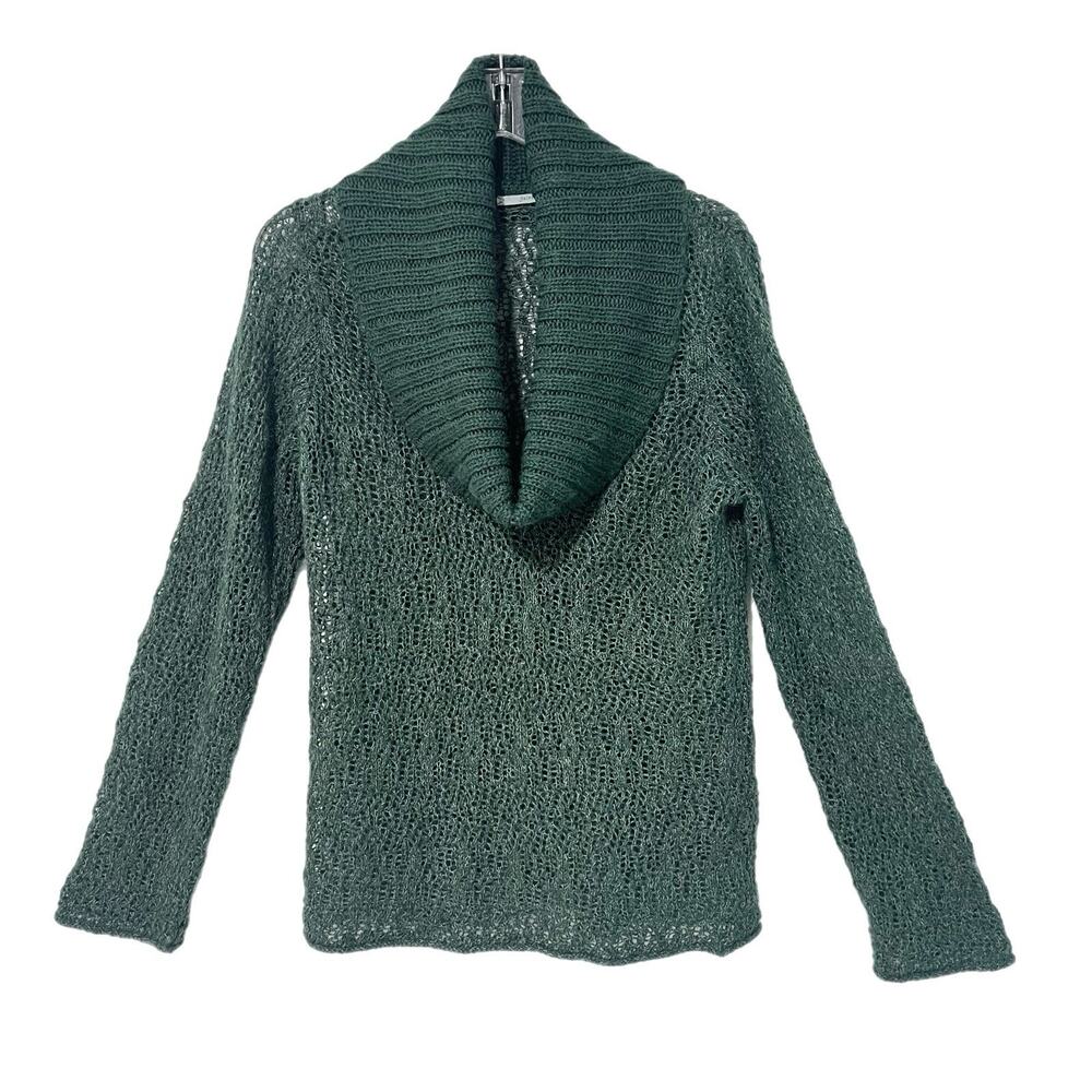 Guinevere Anthropologie Cowl Neck Sweater Size L Green Alpaca Open Knit Soft